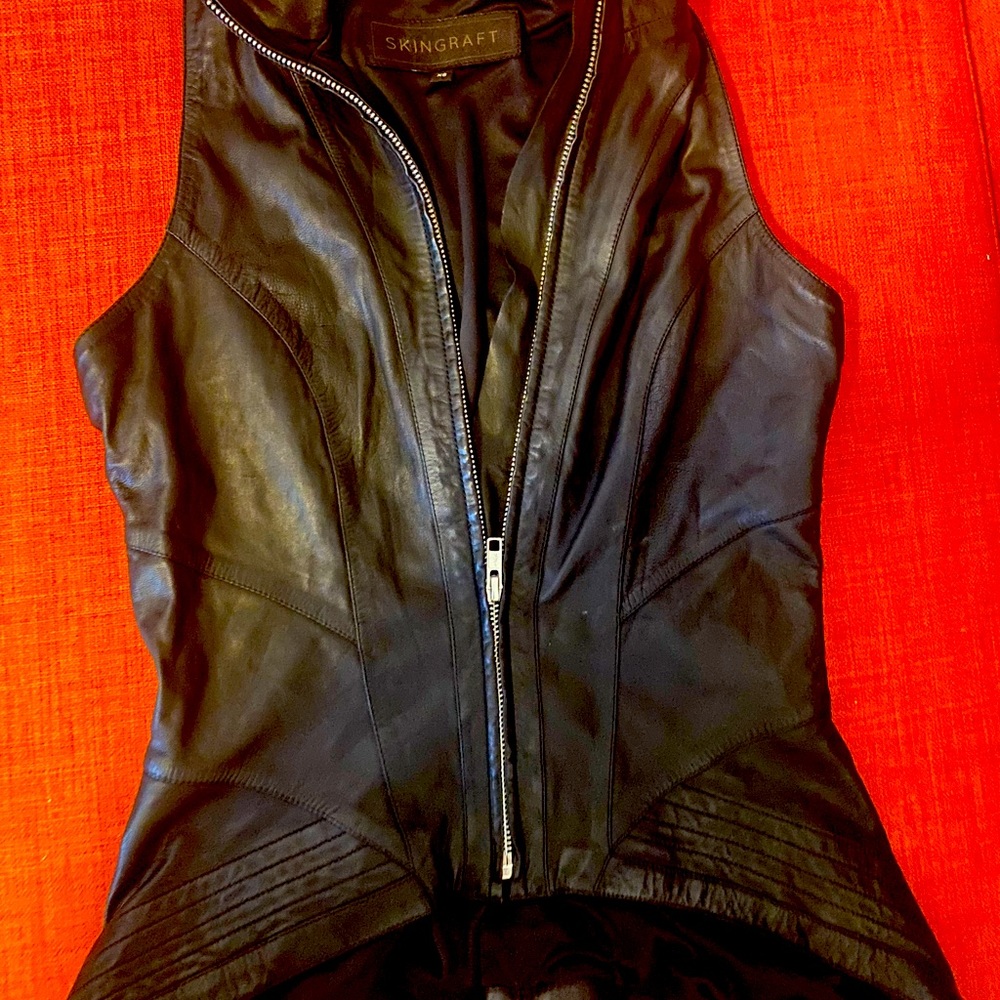 Skingraft Black Leather Zip Vest